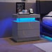 Modern Nightstand w/ LED Lights & 2 Drawers - Grey Gold