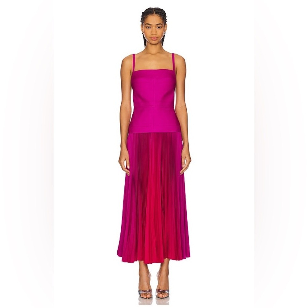 Acler Leasgill Pleated Open-Back Dress Raspberry Ombré