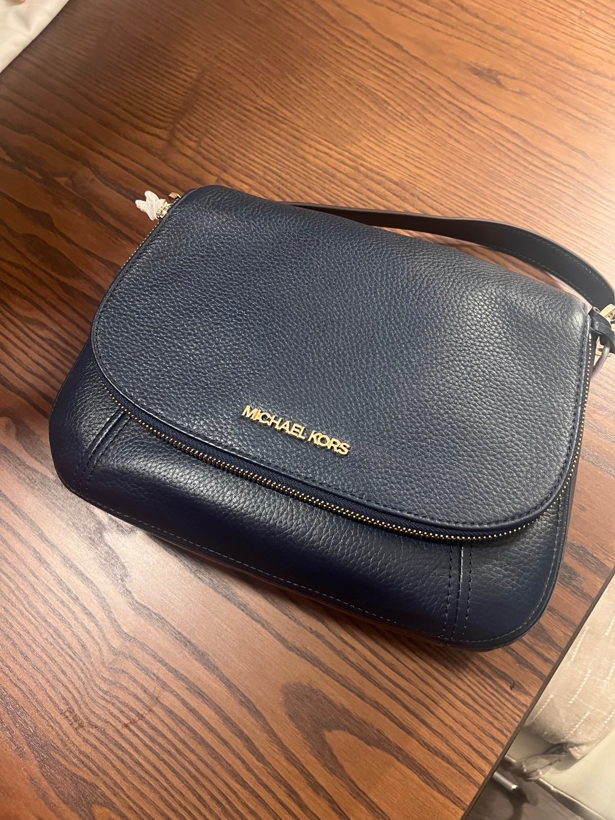 Michael Kors Bedford MD Convertible Flap Crossbody Leather Bag blue