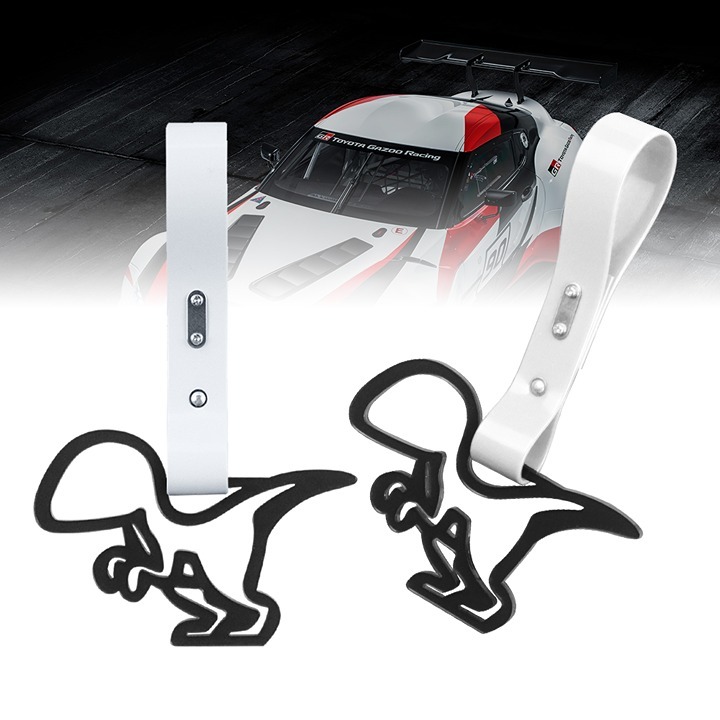 BRAND NEW 2PCS DINOSAUR BLACK JDM TSURIKAWA RING White Handle Strap Drift Charm