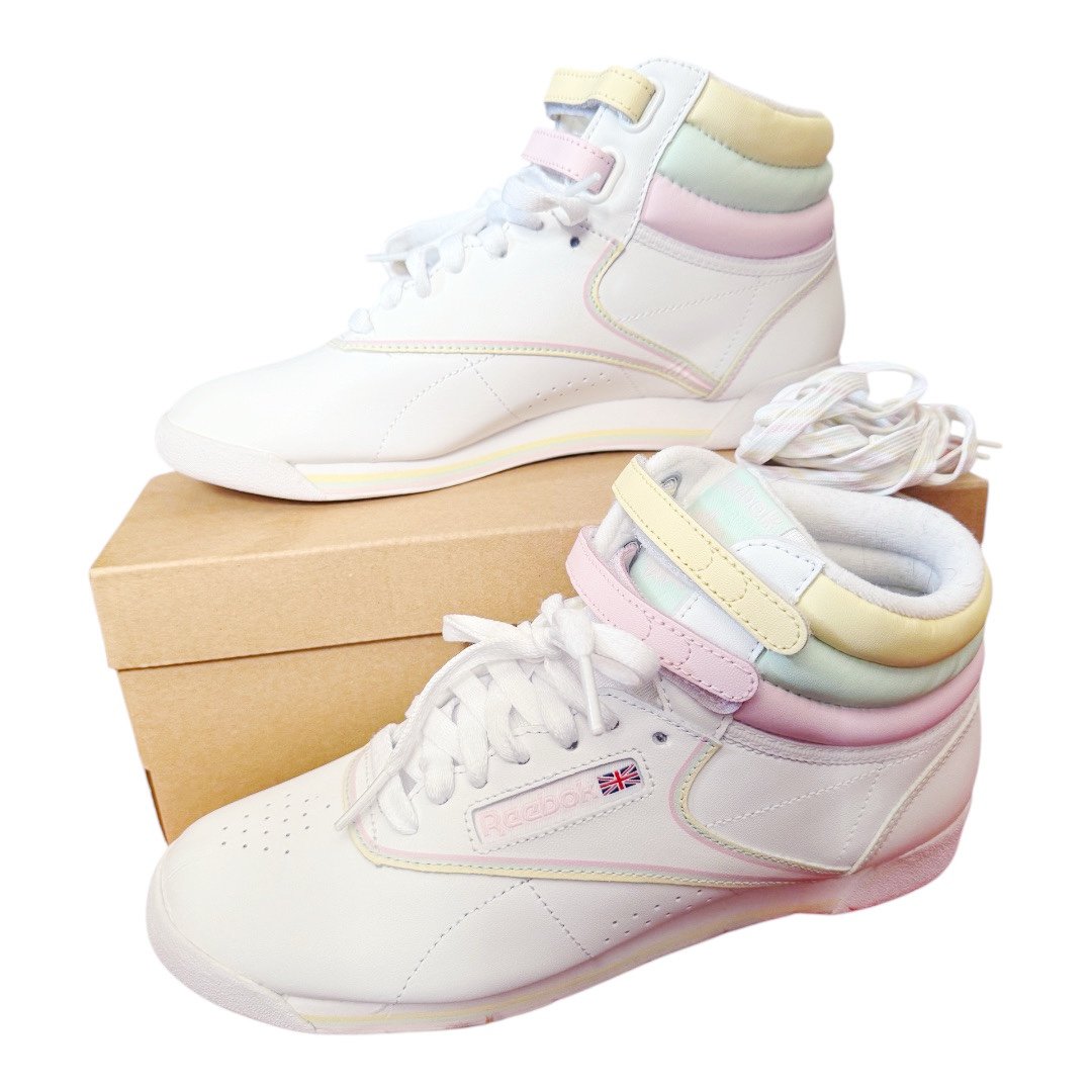 Reebok Freestyle Hi x GLOW Women’s 8 in White/Pink/Green/Yellow