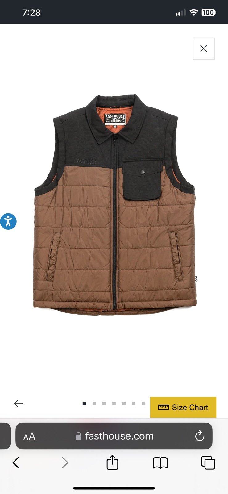 Fasthouse Prospector Puffer Vest - Black / Brown - Large - NEW*