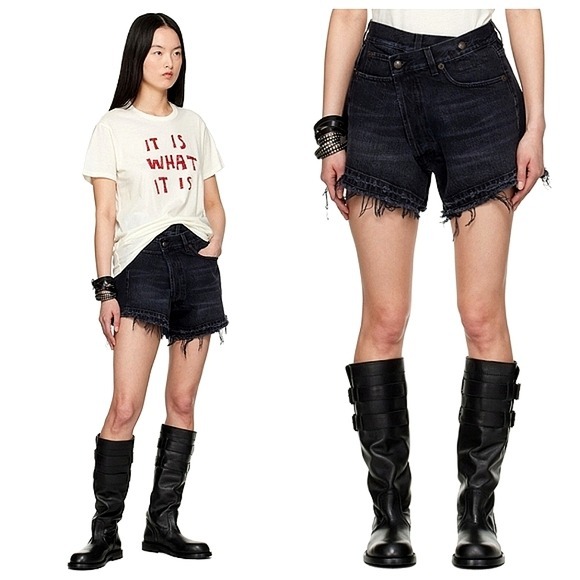 523 New R13 Black Crossover Denim Shorts Cutoffs Gothic Grunge Sz 26 Jake Black