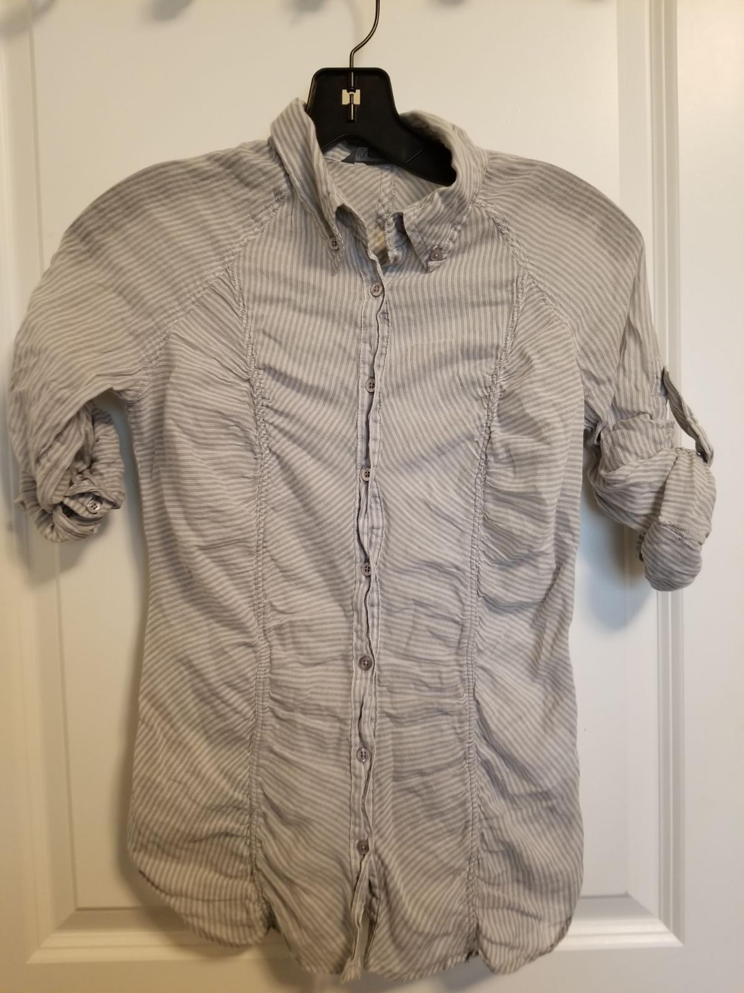 Gray and white striped light button down