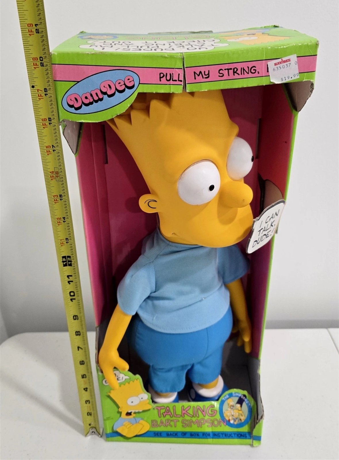 VINTAGE 1990 DAN DEE TALKING BART SIMPSON DOLL TOY MINT IN BOX AND WORKING