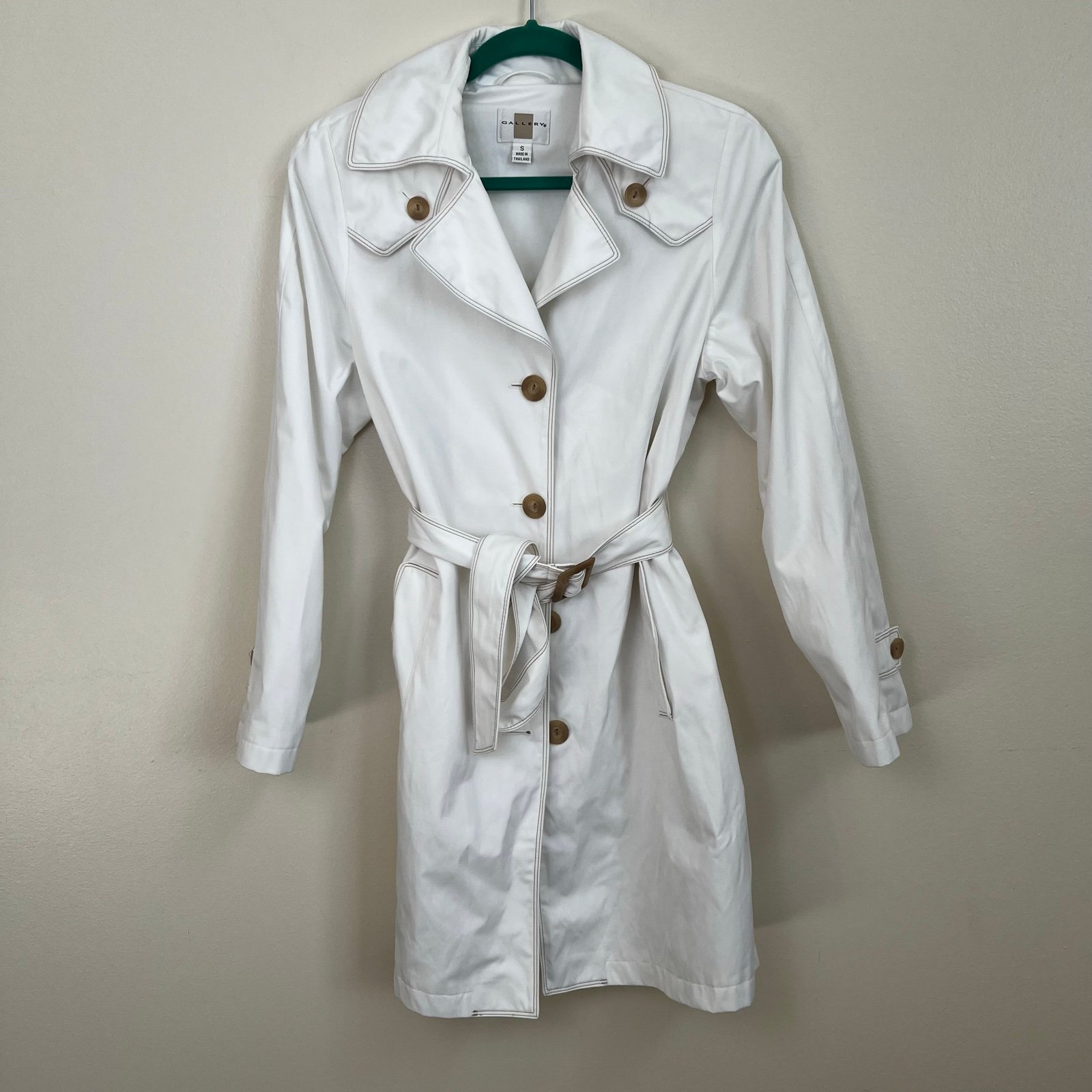 Gallery White Trench Coat with Belted Waist Size Small