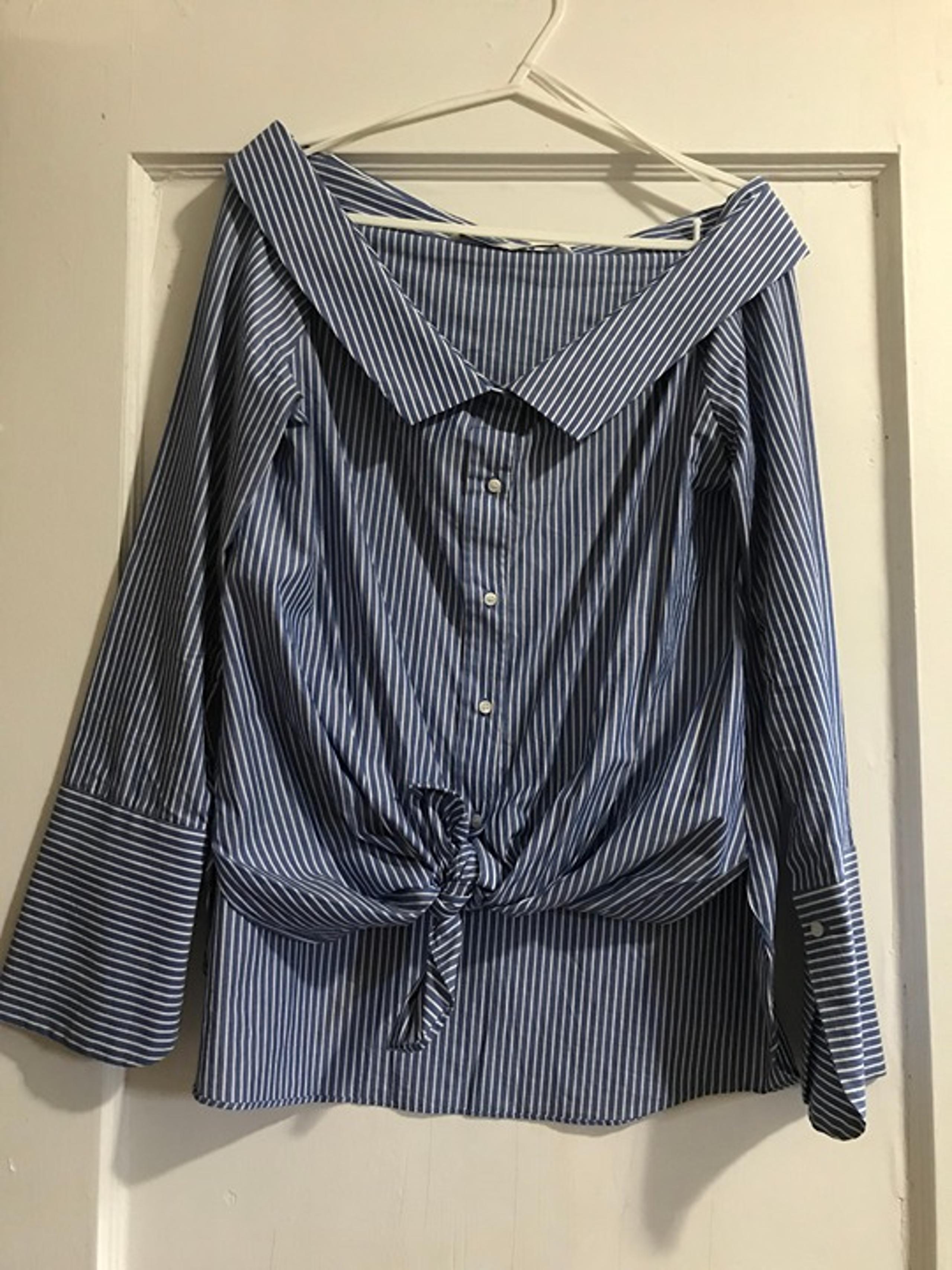 Zara Trafaluc Collection Striped Shirt – Size Small – Open Shoulder & Tie Front