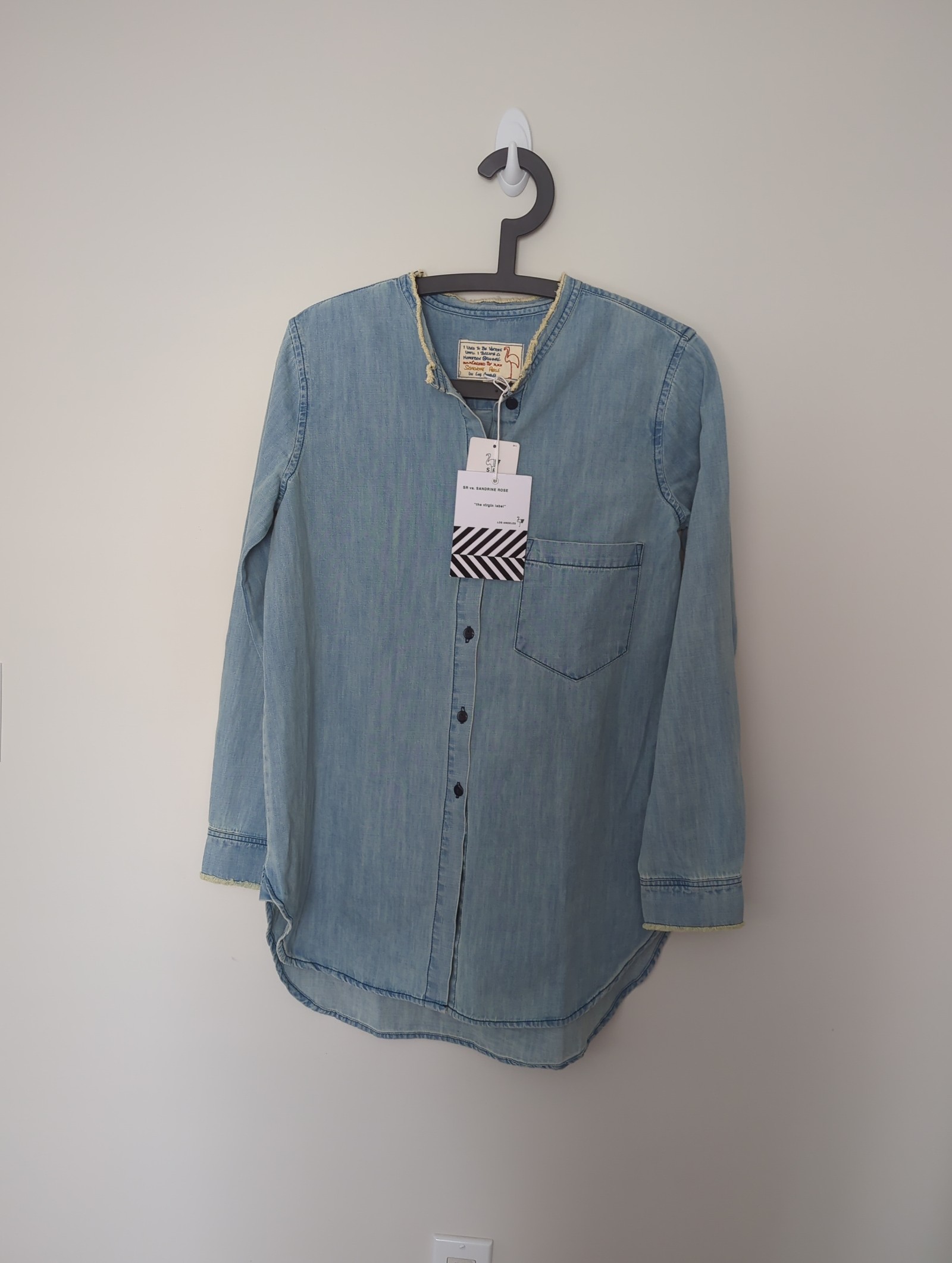 Free People x Sandrine Rose Mandarin Denim Button Down Shirt NWT