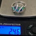 Blue Sapphire, Emerald and Diamond Sterling Silver Ring Size 7
