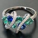 Blue Sapphire, Emerald and Diamond Sterling Silver Ring Size 7