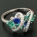 Blue Sapphire, Emerald and Diamond Sterling Silver Ring Size 7