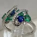 Blue Sapphire, Emerald and Diamond Sterling Silver Ring Size 7