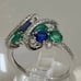 Blue Sapphire, Emerald and Diamond Sterling Silver Ring Size 7