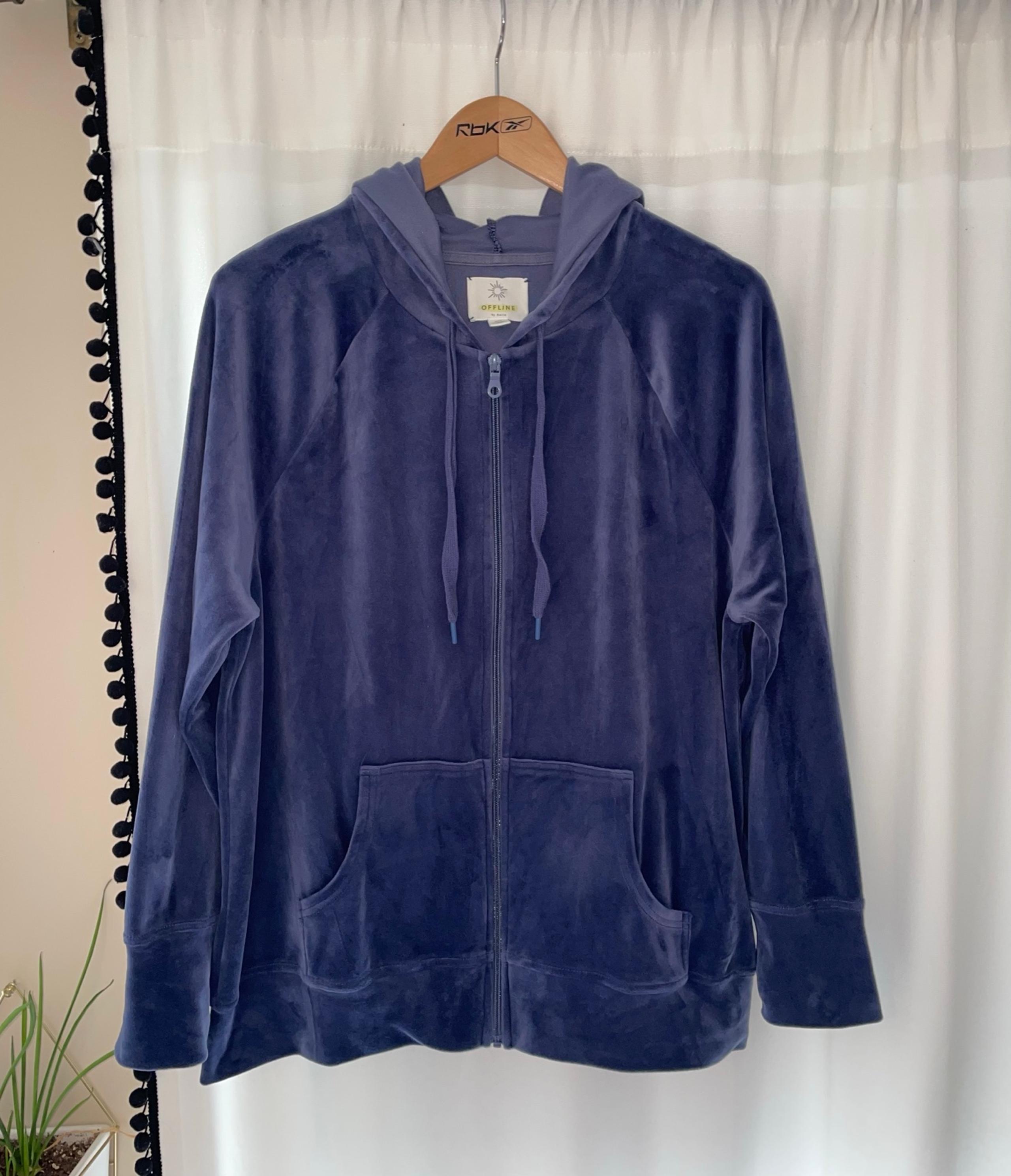 Aerie offline blue velour full zip hoodie women's M medium hood sweatshirt