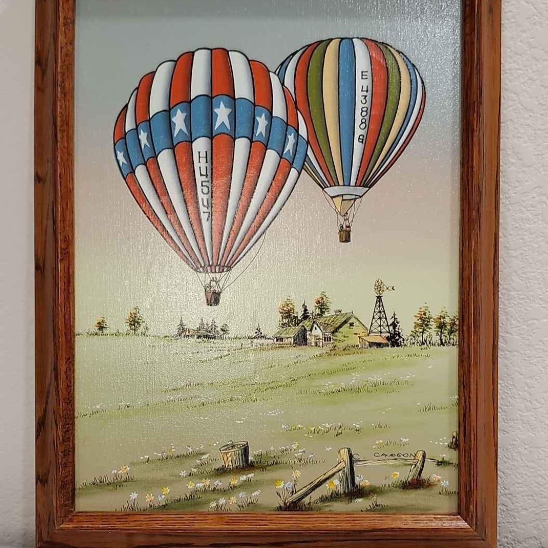 Vintage Framed C. Carson Art,Hot Air Balloons Serigraph Art Collector's Corner