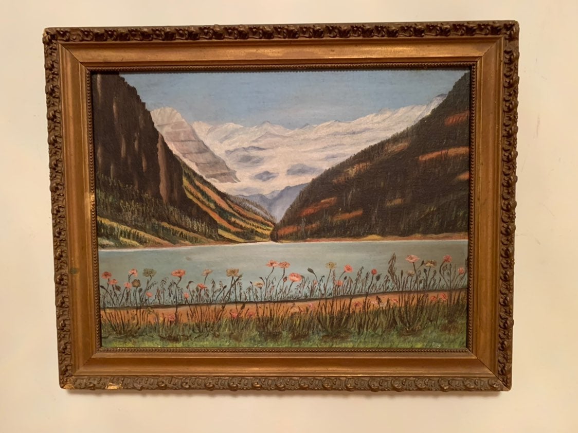 Oil On Canvas Antique Painting Wood Gol