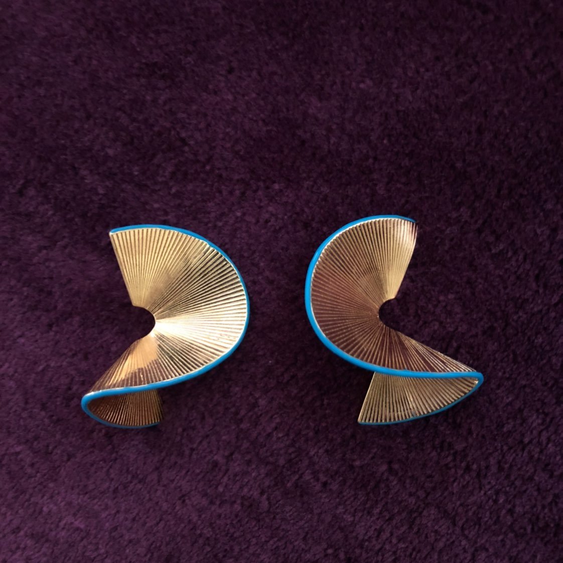 Funky Art Deco Gold and Blue Earrings