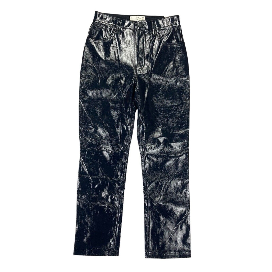 Abercrombie and Fitch Pant Women 4 Black Faux Leather 90s High Rise Straight NEW