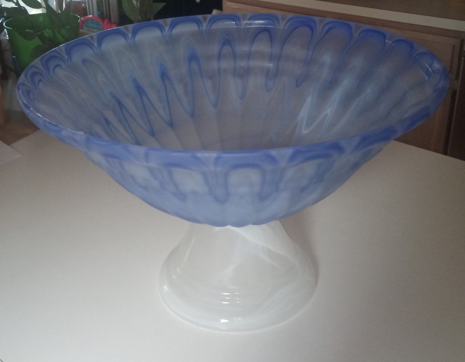Art Glass Cobalt Blue and White Punch Bowl of Poland