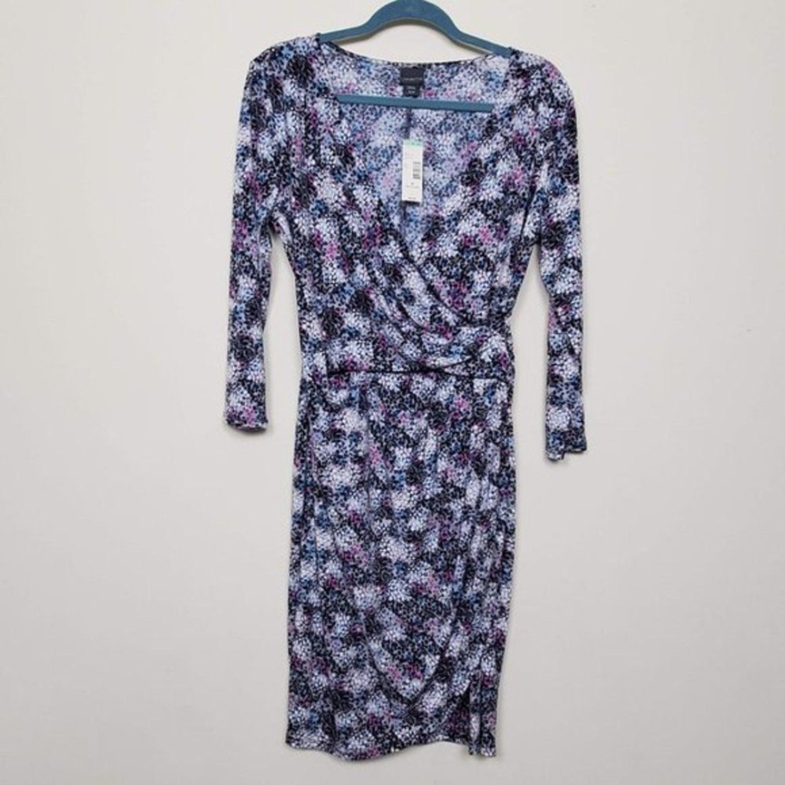 Covington Wrap Dress Womens Medium Gray Abstract Print 3/4 Sleeves
