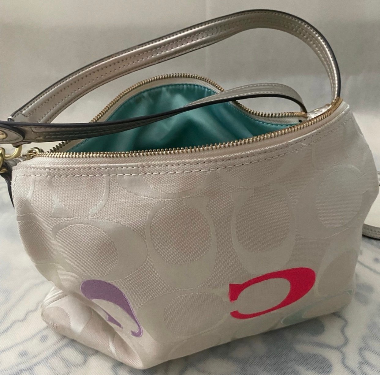 Coach Beige/Multicolor Pebble Leather/Smooth Leather/Exotic Satchel