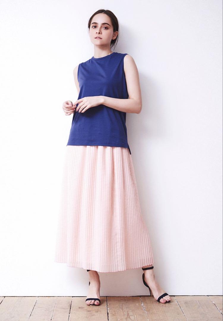 Yori Gingham Organza Pleated Skirt, Pink Check, Size 36