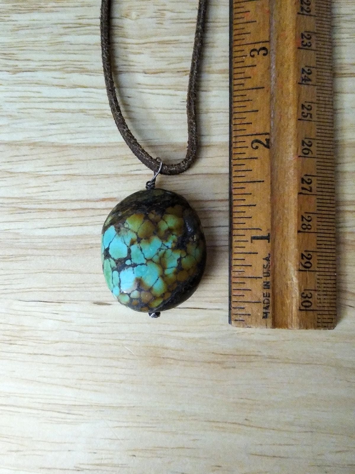 Matrix Turquoise Pendant & Leather Necklace 15.5