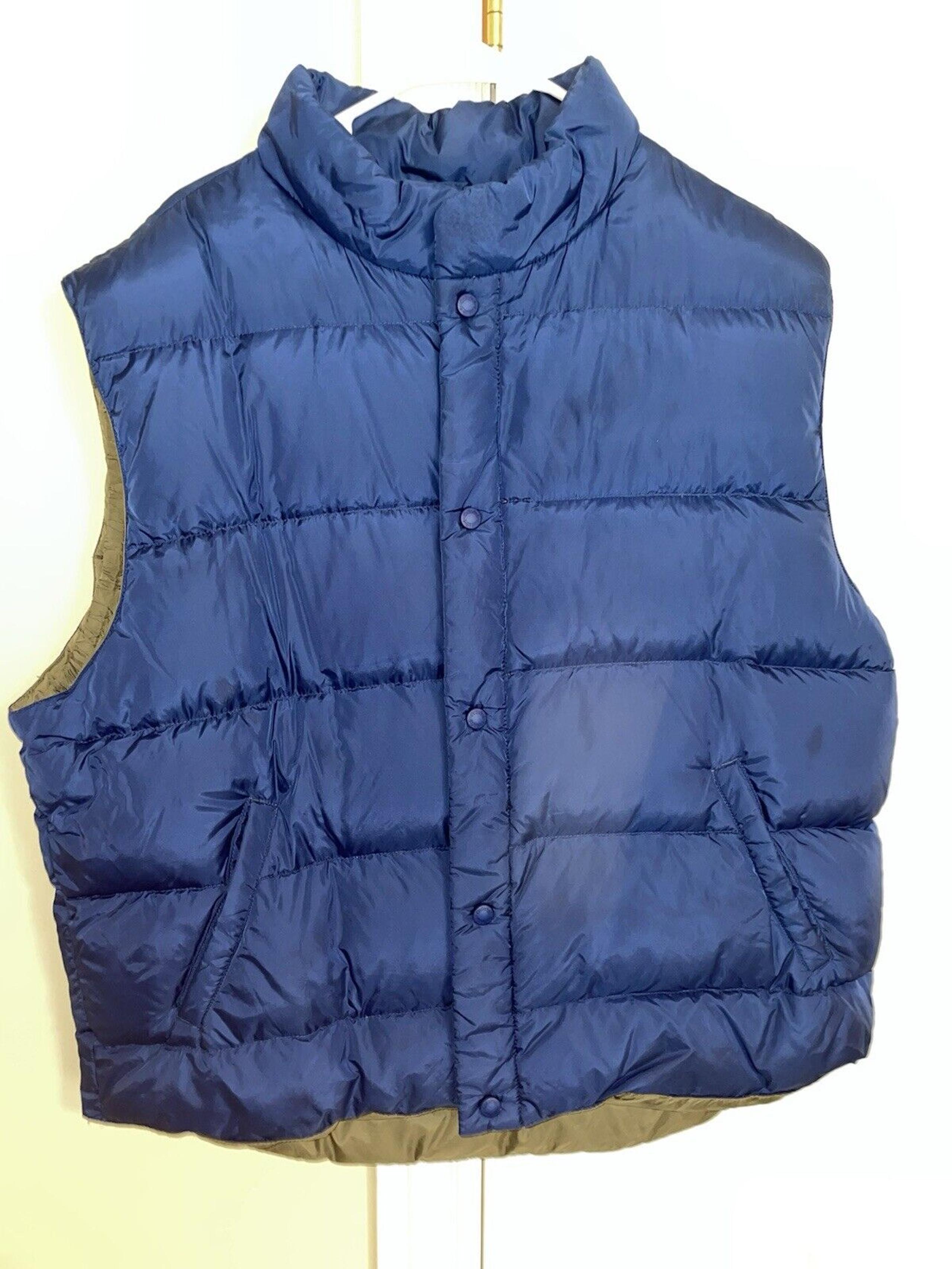 Cabelas Vest Size XL Men Blue Puffer Premier Northern Goose Down Fill Button-Up