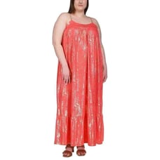 Michael Michael Kors Women's Orange/Gold Metallic Chain Strap Maxi Dress 1X NWT