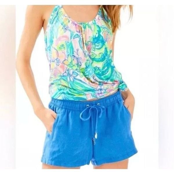 Lilly Pulitzer Blue Linen Baybreeze Pull On Shorts Size M Excellent condition