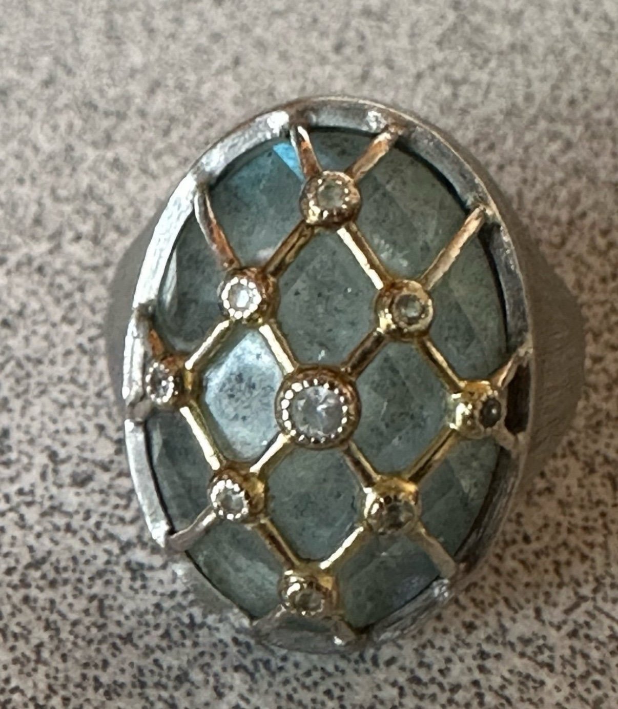 Silver Jude Frances Lattice Labradorite Oval Ring Size 6.75 (750 new!)