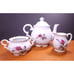 Moss Rose Tea Set 3 Piece Pot Sugar Bowl Creamer Pink Roses Full Size Victorian