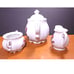 Moss Rose Tea Set 3 Piece Pot Sugar Bowl Creamer Pink Roses Full Size Victorian