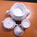 Moss Rose Tea Set 3 Piece Pot Sugar Bowl Creamer Pink Roses Full Size Victorian
