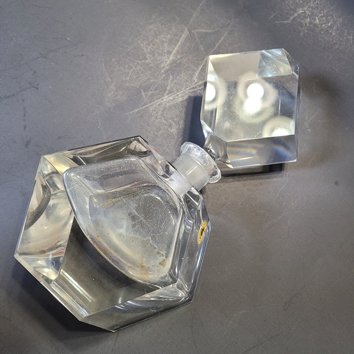Vintage Crystal Perfume Bottle Diamond Shape Stopper Beveled Glass