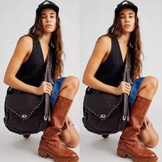 Free People Demi Distressed Messenger Bag in Dark Brown NWT 178