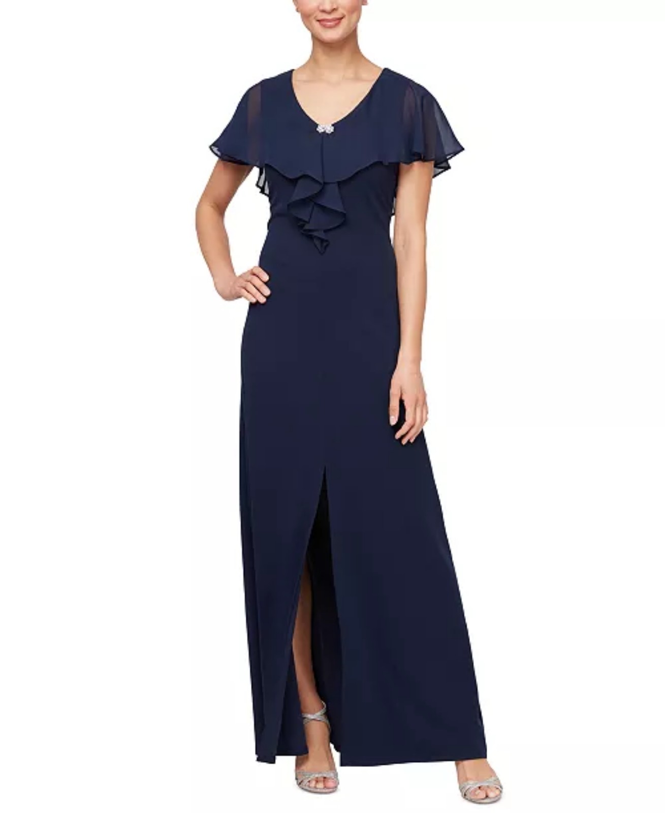 SL Fashions Petite Chiffon Cape-Overlay Long Dress sz10P 119