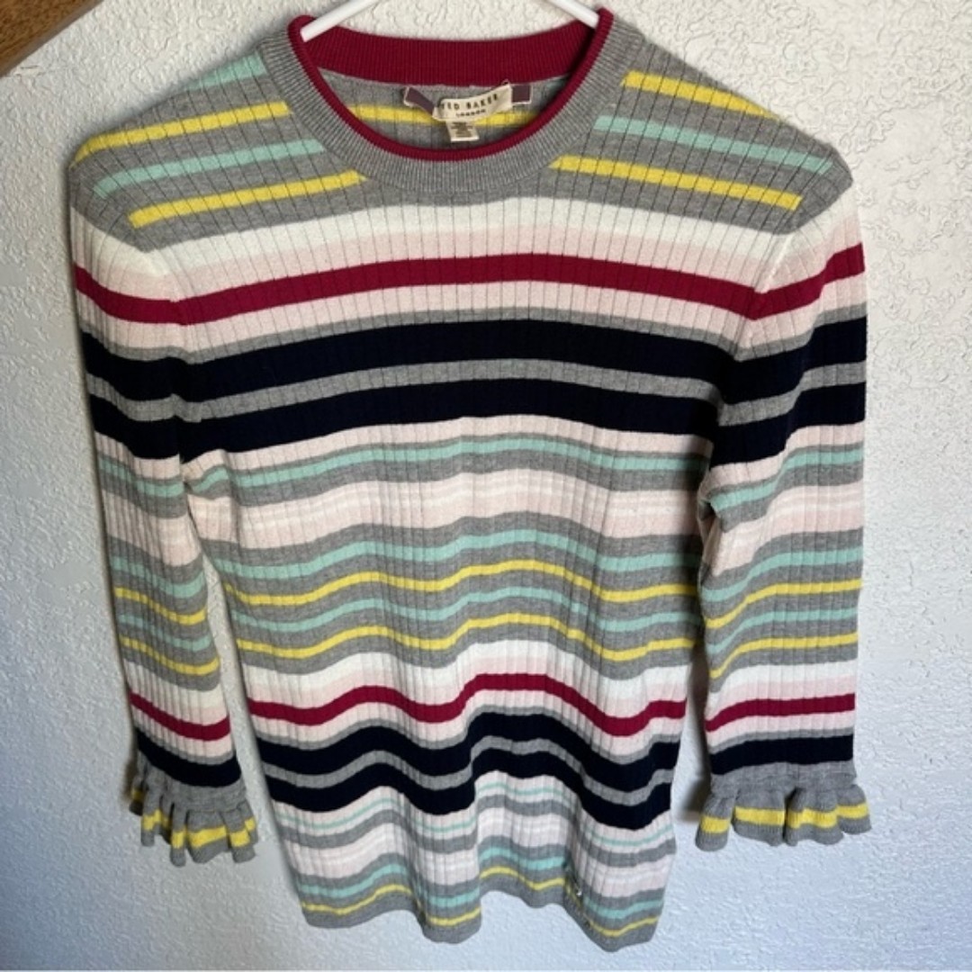 Ted baker striped ruffle sleeve sweater