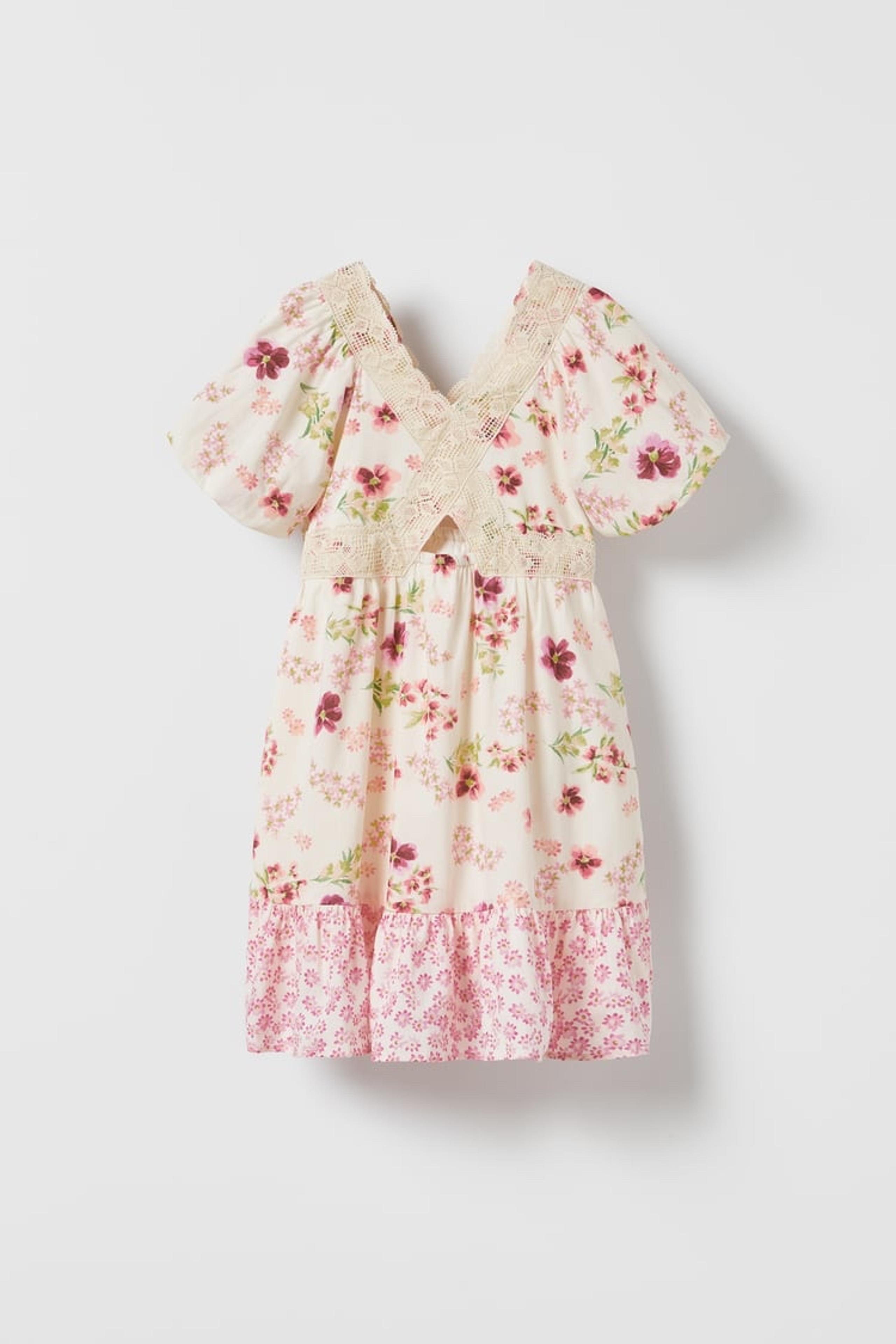 Zara Girls Floral Lace Cut Out Dress Size 6