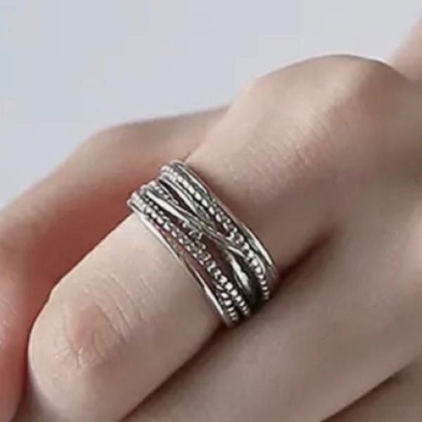 The Boho Weave Ring wide band adjustable in 925 silver
