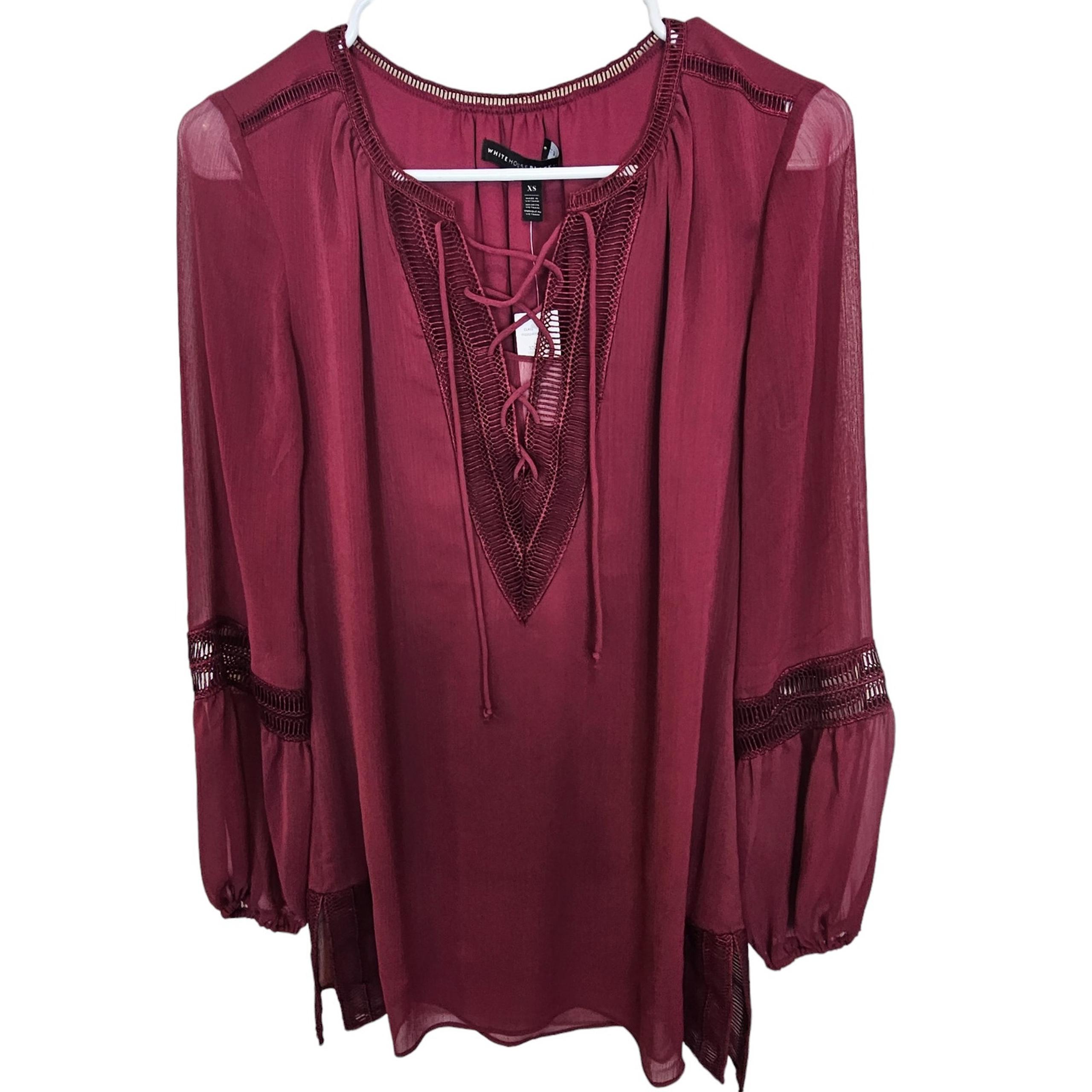 White House Black Market Top Tunic Top Lace Top Women XS Dark Sangria Flawed NEW