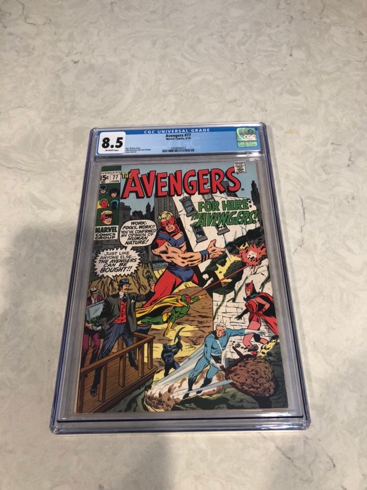 AVENGERS #77 1st HEROES FOR HIRE 1970 Vision Black Panther Scarlet Witch CGC 8.5