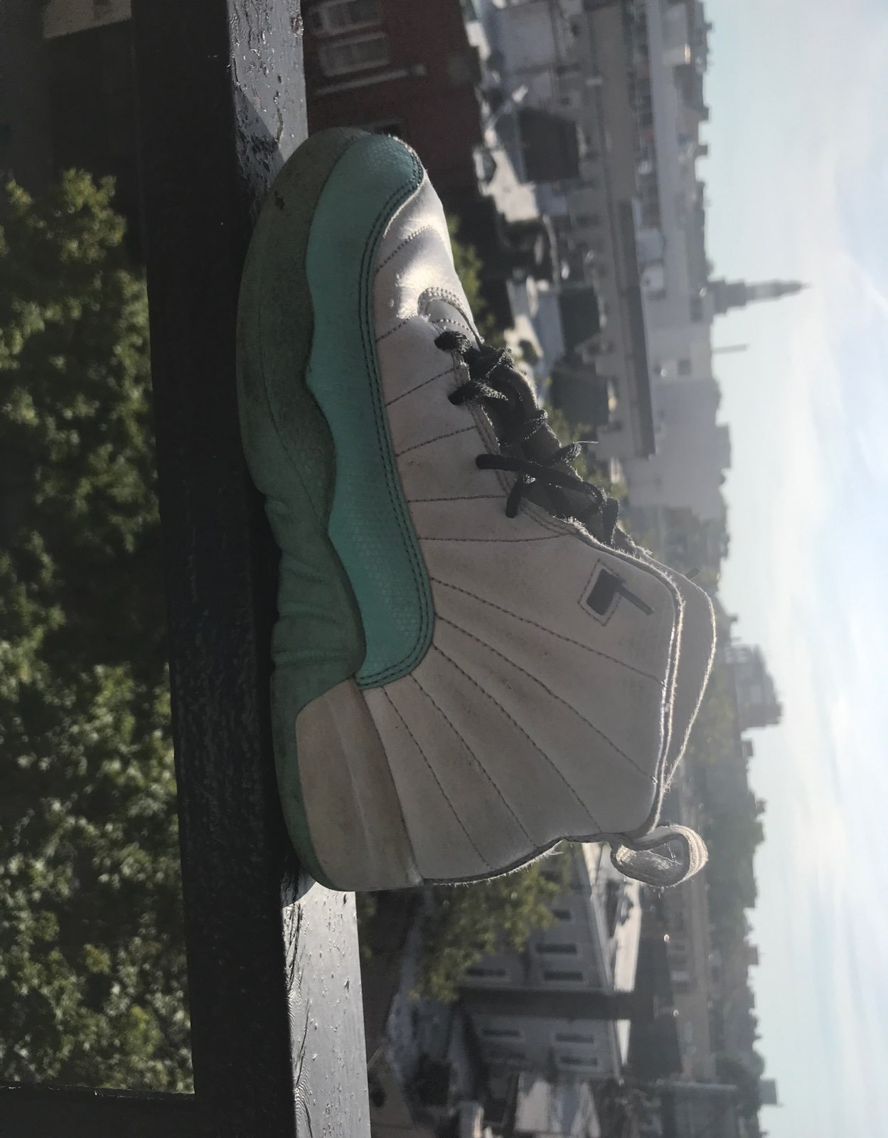 Kids Air Jordan 12 Light Aqua and White