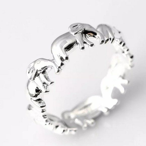 925 Silver/18K Elephant Eternity Ring