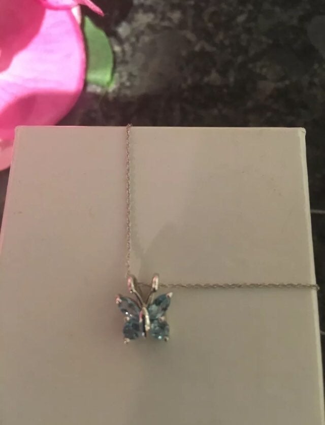 10k white gold topaz butterfly necklace
