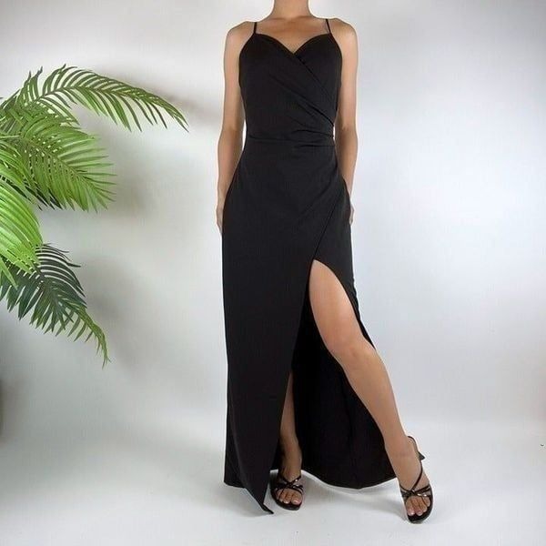 Vintage Y2K Black Gothic Grunge Strappy Vampy Maxi Wrap Prom Dress / Size: M