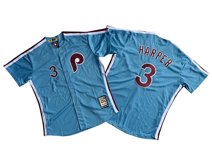 Men's Philadelphia Phillies #3 Bryce Harper Majestic MLB Cool Base Blue Jersey