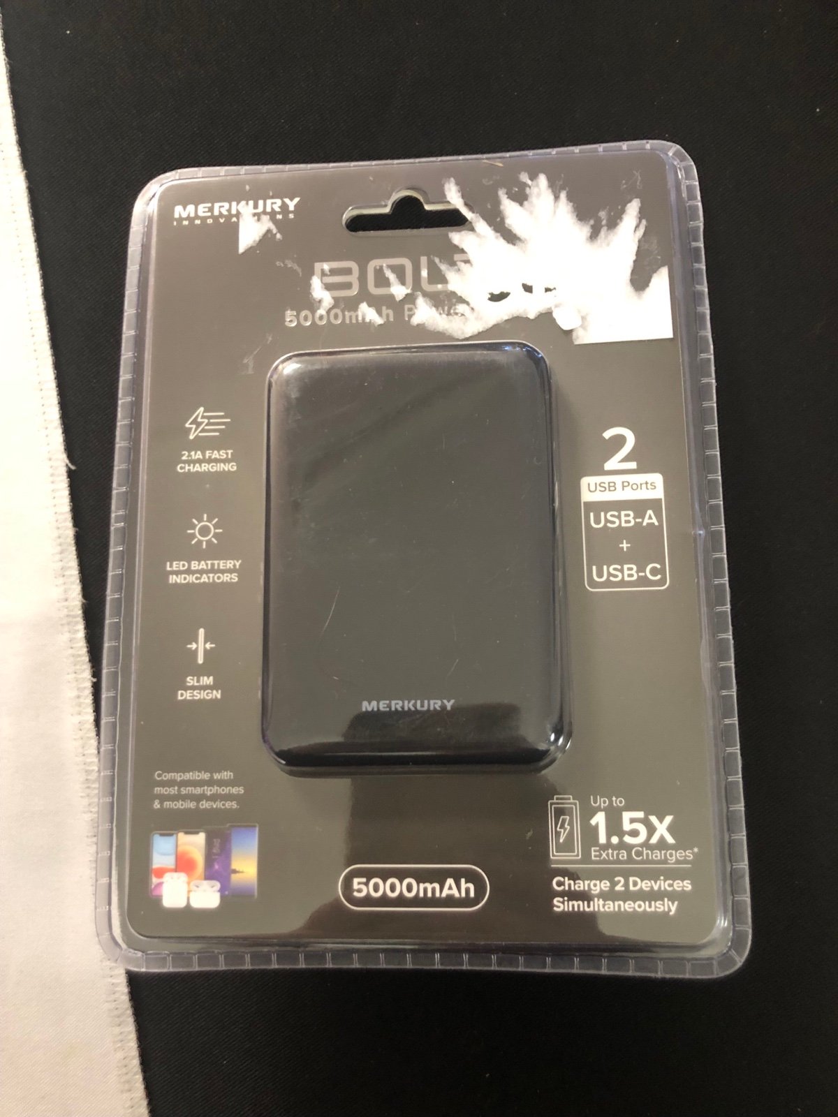 BRAND NEW Merkury Innovations: Bolt Power Bank 5000mAh USB-A + USB-C