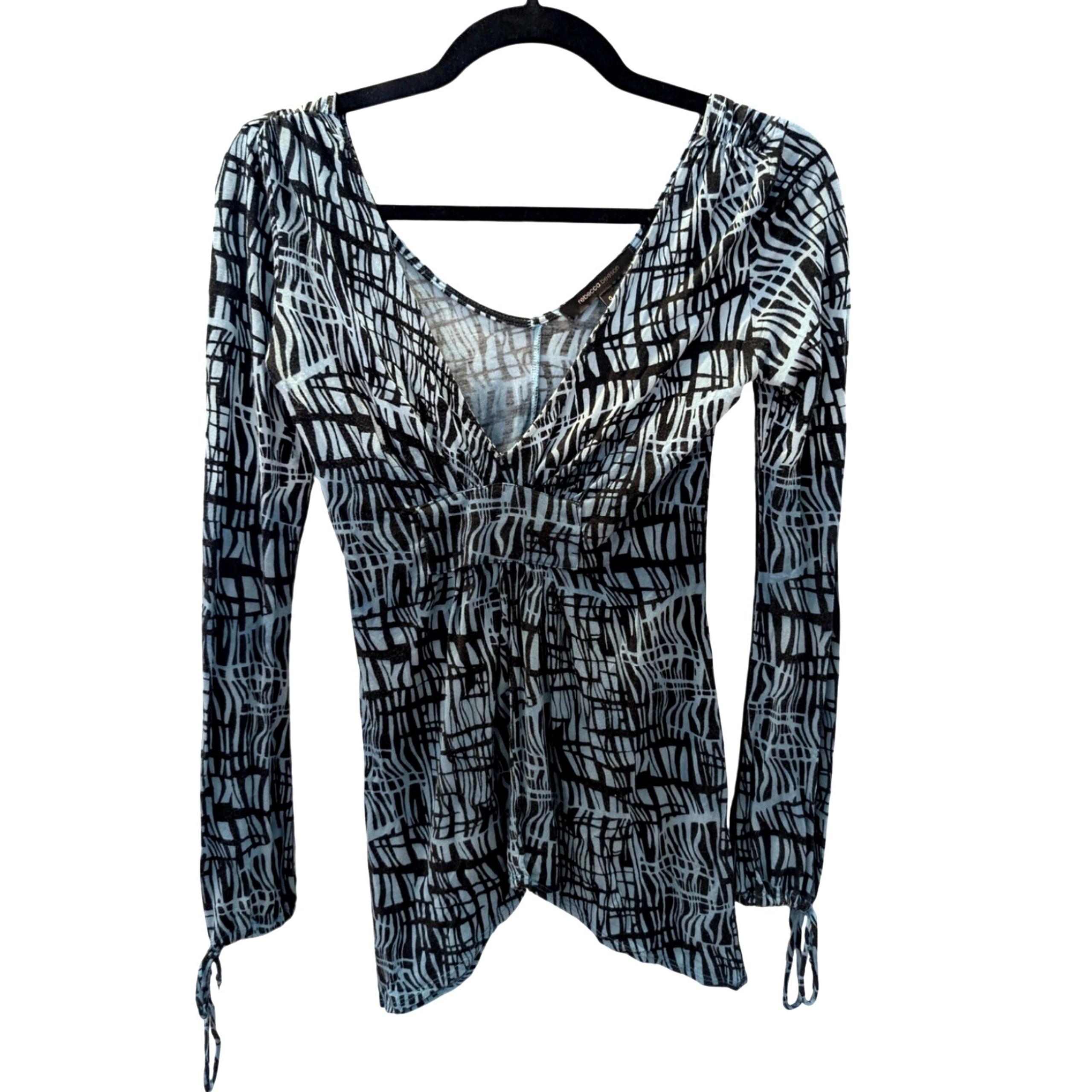 Rebecca Beeson Ruched Surplice V-Neck Long Sleeve Top Size 0 Abstract Print