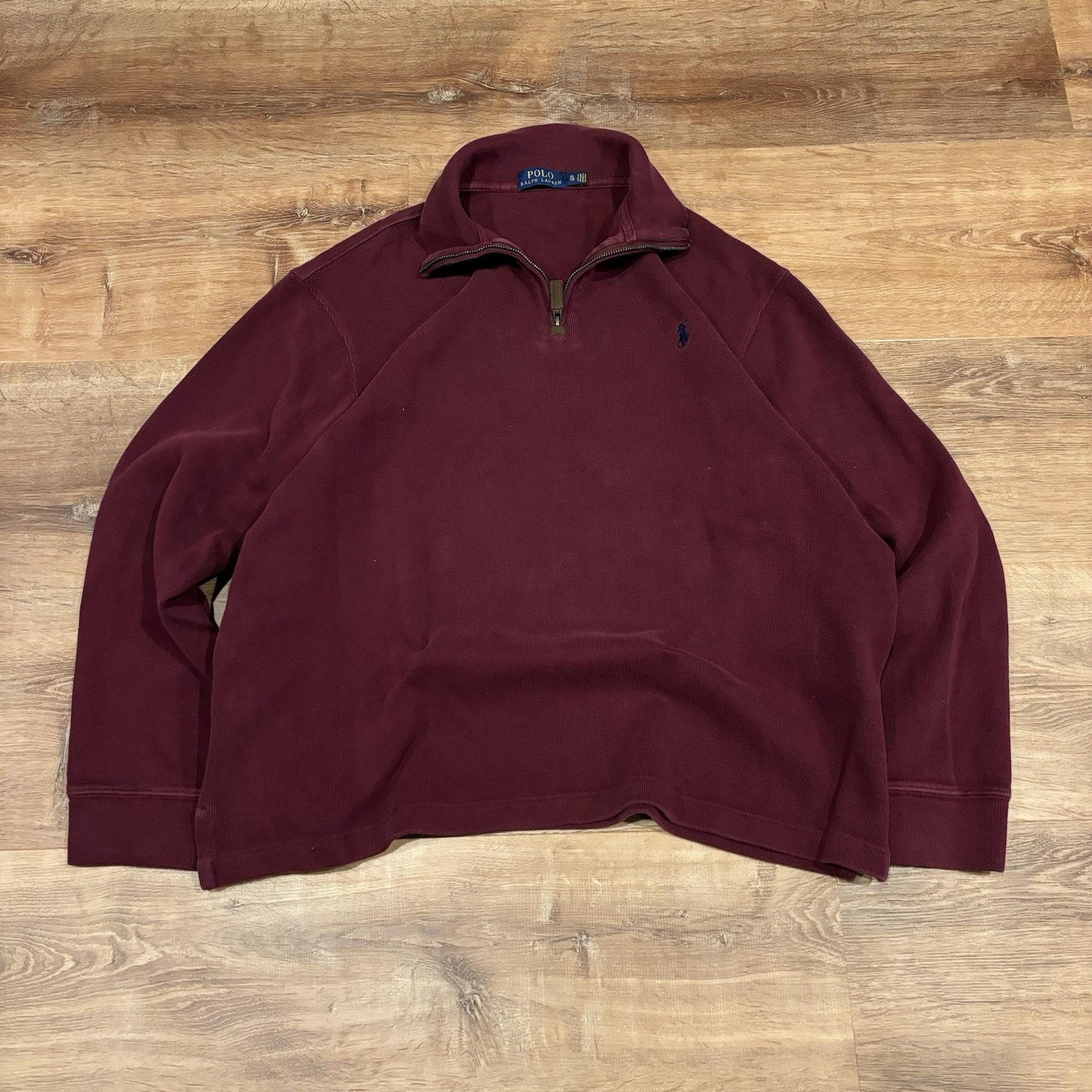 Vintage Polo Ralph Lauren 1/4 Zip Sweater Sweatshirt Burgundy Maroon Mens XL